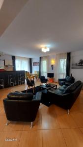 a living room with couches and chairs and a table at Apartament Roland in Poiana Brasov