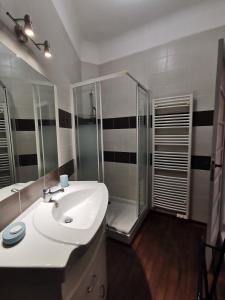 a bathroom with a sink and a shower at Le Glacis in Collioure