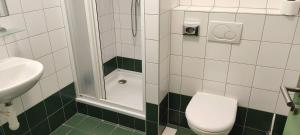 uma casa de banho com um WC e um lavatório em Ubytovna Zimní stadion em Litoměřice