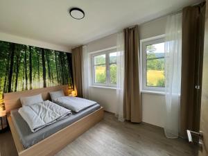 Postel nebo postele na pokoji v ubytování Apartmán SIX v Resortu pod Špičákem
