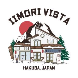 ein Haus vor einem Berg mit der Inschrift für Einwanderer in der Unterkunft Iimori Vista in Hakuba
