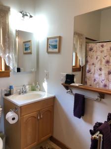 a bathroom with a sink and a mirror at Coppertoppe Inn & Retreat Center in Hebron