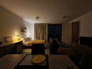 pokój hotelowy z łóżkiem i salonem w obiekcie Central SkyStudio w mieście Timişoara