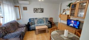 a living room with a couch and a tv at Bungalow Fontilles 3 in Santa Pola