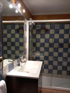 a bathroom with a sink and a shower at Palacio del Gobernador in Moral de Calatrava