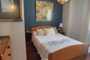 een slaapkamer met een bed en een blauwe muur bij Vigo, Céntrico Rosalía, parking incluido en festivos in Vigo