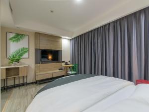 a hotel room with a bed and a television at Thank Inn Plus Jiaozuo Jiefang District Heping Street in Jiaozuo