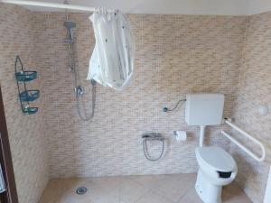 ein Bad mit einer Dusche und einem WC in der Unterkunft Agriturismo Santa Chiara in Pomarance