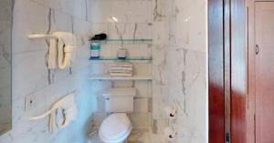 a bathroom with a toilet and towels on the wall at Grand Hyatt Hotel And Condos in Vail