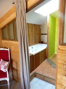 a bathroom with a bath tub and a shower at Le Jardin des Pierres Brunes in Saint-Jean-des-Ollières