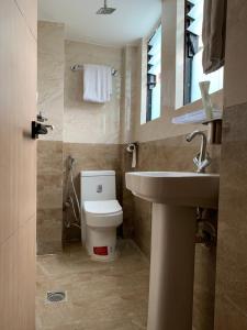 un baño con inodoro y lavabo en Studio Apartment, en Katmandú 2 fotos más