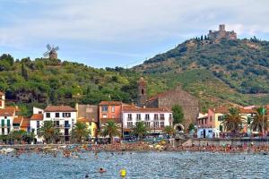 a group of people swimming in a body of water at Studio cosy à Collioure à deux pas de la plage et du centre in Collioure
