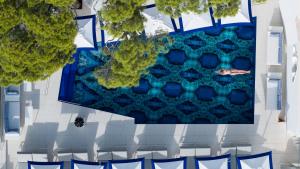 vista sul tetto di una piscina con un pesce di Hotel Scalinatella a Capri