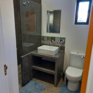 a bathroom with a sink and a toilet at Brand new cottage, walk to beach - inverter, wi-fi, DSTV in Cape St Francis
