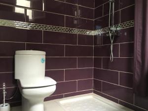 a bathroom with a toilet and purple tiles at Appart Clim Wifi 700m de la Plage in Saïdia