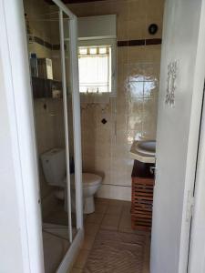 La salle de bains est pourvue de toilettes et d'un lavabo. dans l'établissement le petit suroit, à Carnac