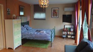 a bedroom with a bed and a dresser and a television at Studio au coeur de la petite camargue in Beauvoisin +29 photos