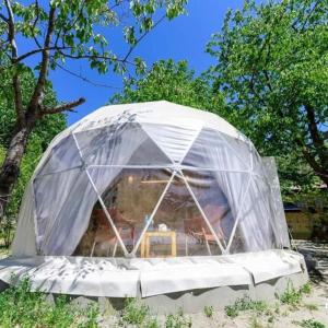 a bed in a plastic iguana tent in a field at Royal Heritage Nagar in Maiūn