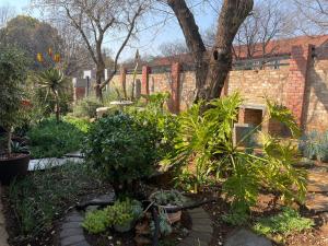 a garden with plants and a brick wall at The Chameleon Stay @107 in Centurion