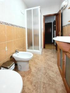 ein Bad mit einem WC und einem Waschbecken in der Unterkunft Apartamento Obao in Ribadeo