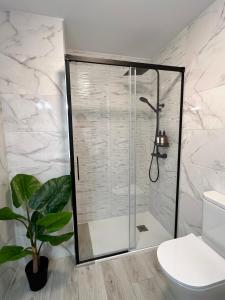 una doccia con porta in vetro in bagno di Amazing Apartment City Center - Optional parking a Málaga
