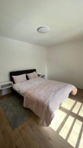 a bedroom with a large bed in a white room at VILA ANÐELIJA Zaovine in Lazići