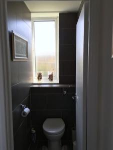 a bathroom with a toilet and a window at Spacious 2 Bed Elstree Borehamwood Hertfordshire in Elstree +13 photos