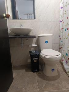 a bathroom with a white toilet and a sink at HOGAR DE PASO GUARACAO in Bucaramanga