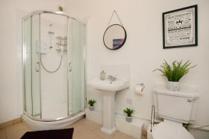a bathroom with a shower and a sink and a toilet at LARGE CITY CENTRE PROPERTY in Derby