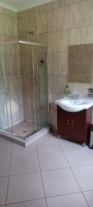 a bathroom with a shower and a sink at Matina Guest House in Johannesburg
