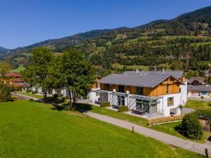 an aerial view of a house with a green yard at Aquarius Haus 8 TOP 17 in Sankt Lorenzen ob Murau