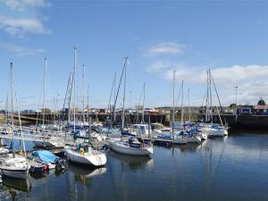 a bunch of boats docked in a harbor at Harbour Apartment in Nairn