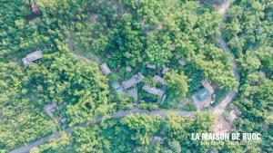 an overhead view of a forest with a house and trees at La Maison De Buoc in Mai Chau