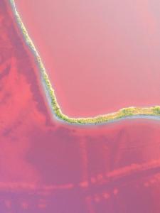 a close up of a pink sky with a reflection of a person at Yuncheng Yunxi Furusato-Banma Resort in Yuncheng