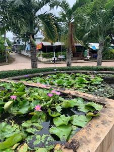 a pond with lily pads and flowers in a park at Udon House in Udon Thani