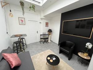 ein Wohnzimmer mit einem Flachbild-TV an der Wand in der Unterkunft Love Room 208 Appartement 30m2 in Lambersart