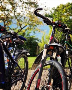 duas bicicletas estão estacionadas uma ao lado da outra em La Villa d'Hélène 2 - Chambres d'hôtes BnB et Appartements - Cluses em Cluses