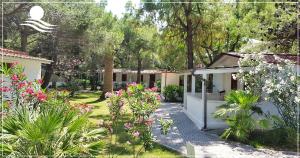 une maison avec un jardin planté de fleurs et d'arbres dans l'établissement Villaggio Gabbiano Beach, à Vieste