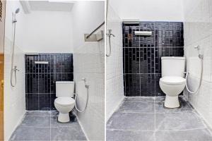 - deux photos d'une salle de bains avec toilettes et douche dans l'établissement OYO Life 93138 Anugrah Kost Syariah, à Bandar Lampung