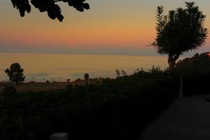 una puesta de sol sobre el océano con un árbol en primer plano en Residence New Paradise, en Tropea