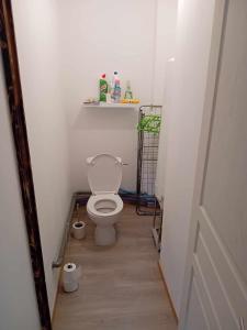 uma pequena casa de banho com WC num corredor em Grand appartement avec terrasse em Wignehies