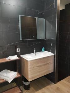 y baño con lavabo y espejo. en L'Escapade T1 de 30 m2 neuf., en Granville