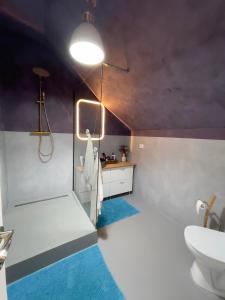 a bathroom with a sink and a toilet at Fericirii A in Cluj-Napoca