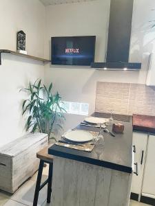 a kitchen with a counter top with a sink at La Pierre des Ducs in Matoury