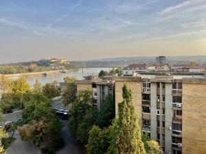 vista su una città con un fiume e su edifici di APARTMAN BANE 021 with a view a Novi Sad