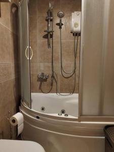y baño con ducha, aseo y ducha. en ADEM'S SUIT 1 en Alanya