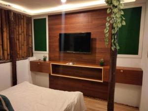 sala de estar con TV de pantalla plana en la pared en Siargao Vibes Private Resort en Bago