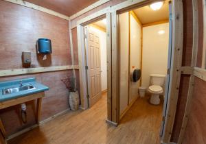 ein Bad mit einem Waschbecken und einem WC in der Unterkunft Royal Gorge Cabins in Buckskin Joe
