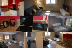 a collage of three pictures of a living room and a kitchen at Nuit étoilée in Béthune