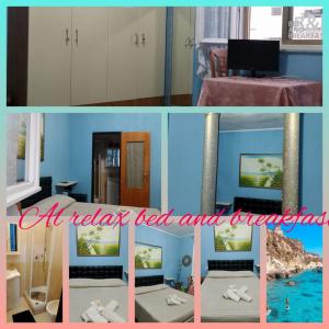a collage of two pictures of a room with a tv at Al Relax in Cagliari